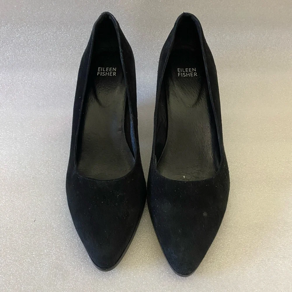 Eileen Fisher Black Suede Block Heels size 9.5